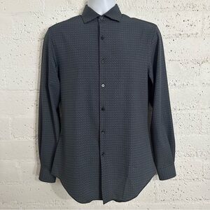 Van Heusen Traveler Button Down Shirt 14-14 1/2 32/33 S Black Slim Fit BN19